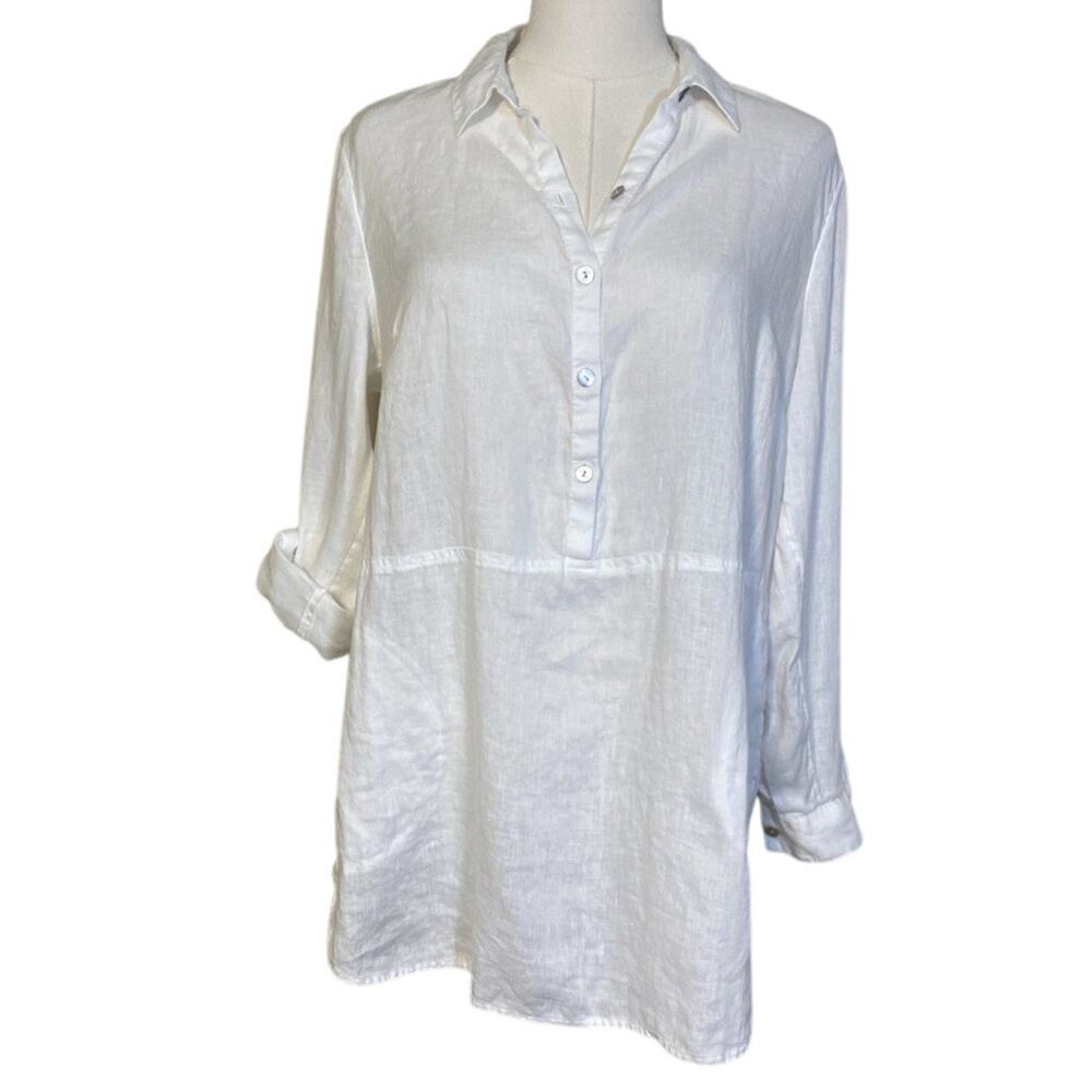 J.Jill Love Linen Size Small Petite SP Long-Sleeve Tunic White Pockets